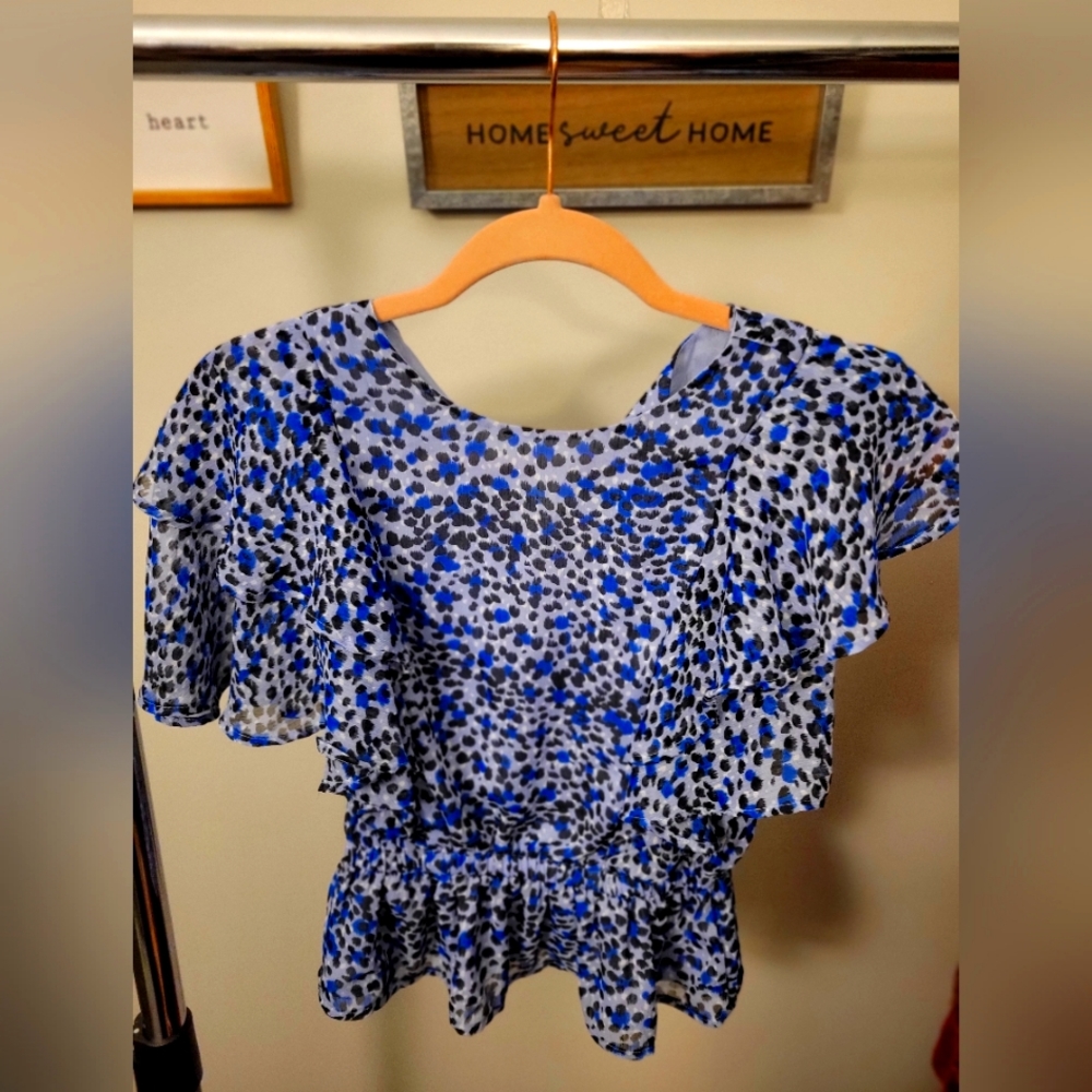 Express Leopard Print Tiered Ruffle Sleeve Peplum Top size XS